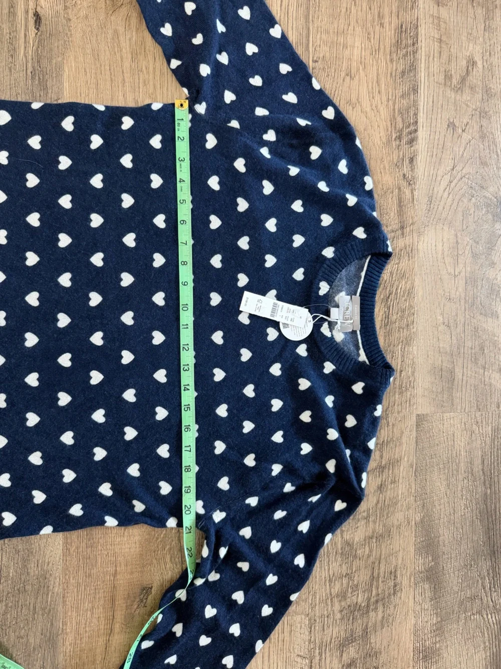 J.Crew 100% Cashmere Heart Print Crewneck Sweater Navy Ivory Large